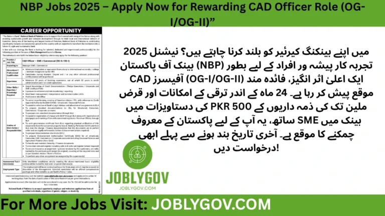 Apply for NBP CAD Officer Jobs 2025 in Bannu – OG-I and OG-II credit operations vacancies