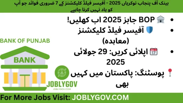 Bank of Punjab Officer Field Collections Job 2025 – Apply Online Before 29 July