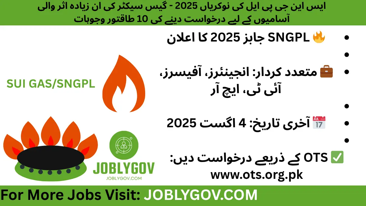 SNGPL Jobs 2025 – Apply Online for Engineer, Officer, and Technical Roles via OTS