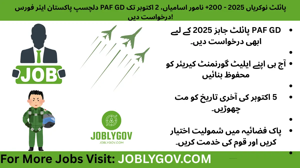 PAF GD Pilot Jobs 2025 – Apply Online for 200+ Government Vacancies in Pakistan Air Force